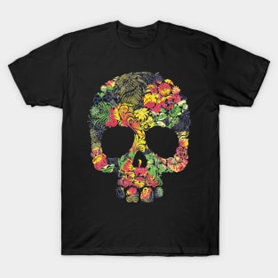 Tropical Multi Color Floral Skull T-Shirt